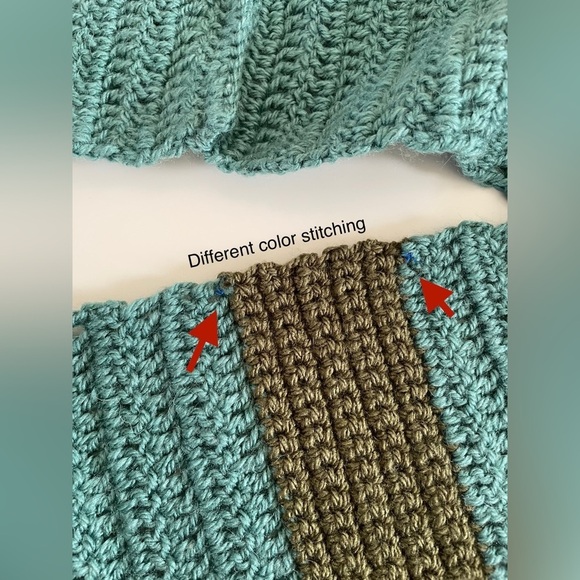 Handmade Crochet Infinity Teal and Olive Green Stripe Scarf - Picture 8 of 14